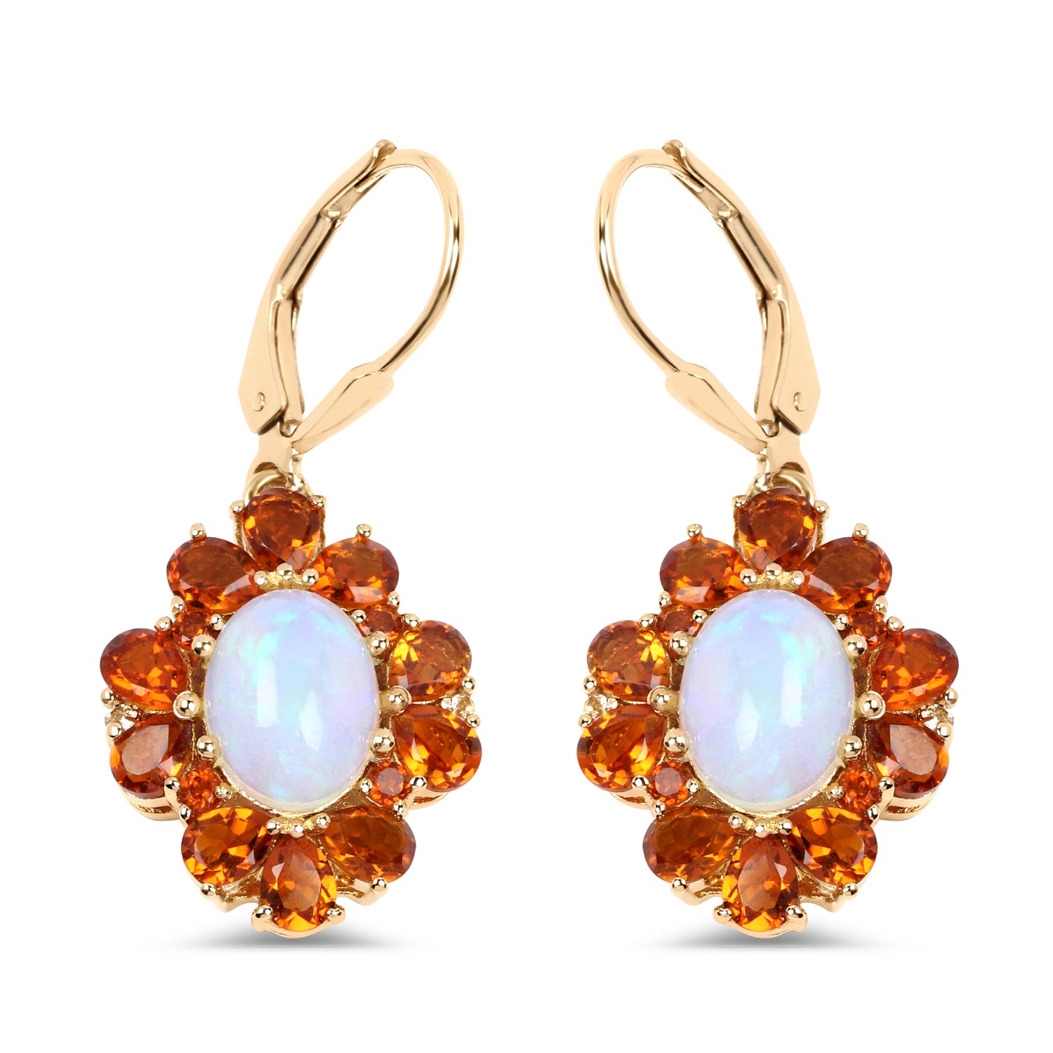 Sun shaped Ethiopian opal gemstone earrings, 18 carat gold plated over sterling silver - Item# 2024 EAR101