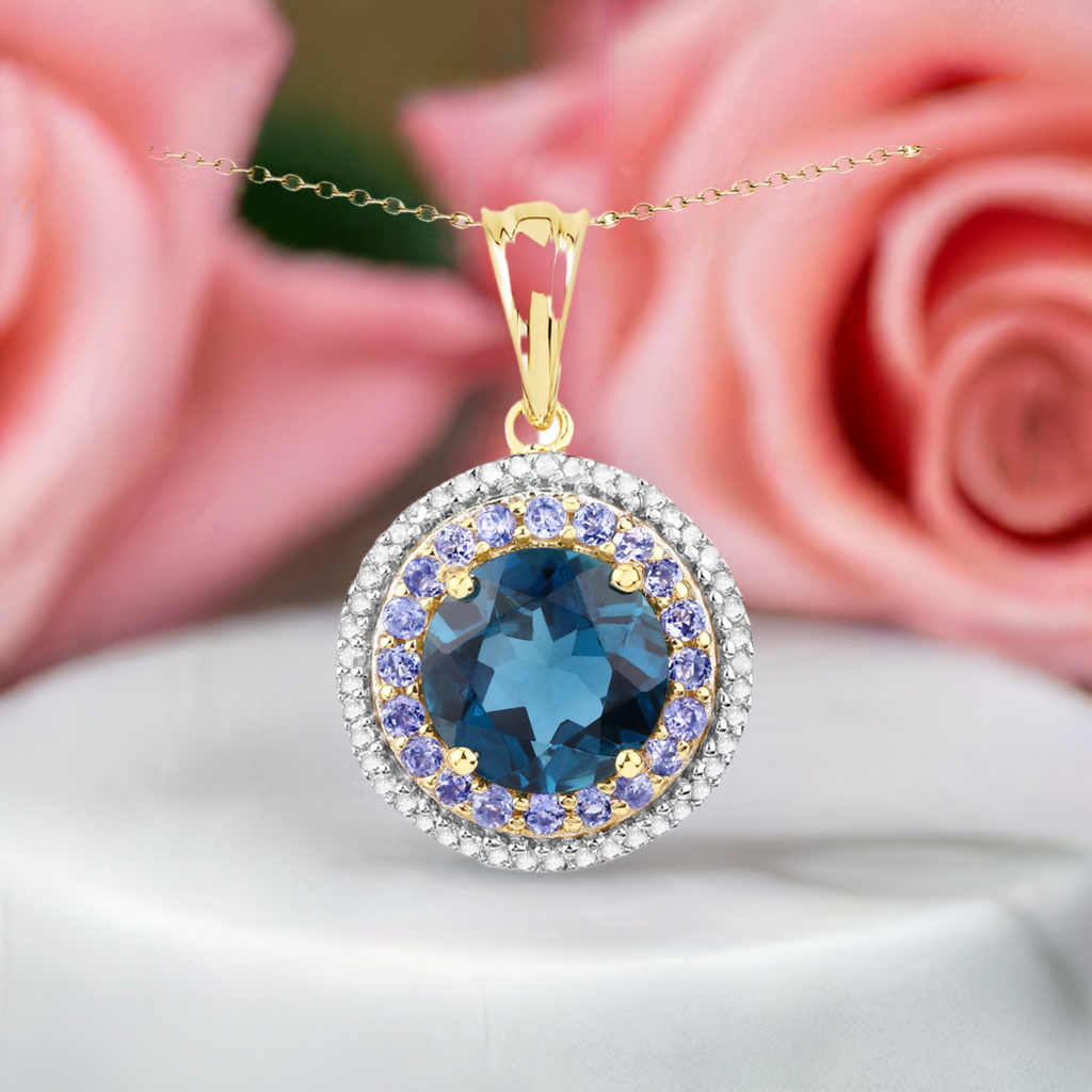 "5.10 Carat Genuine London Blue Topaz, Tanzanite and White Topaz .925 Sterling Silver Pendant"